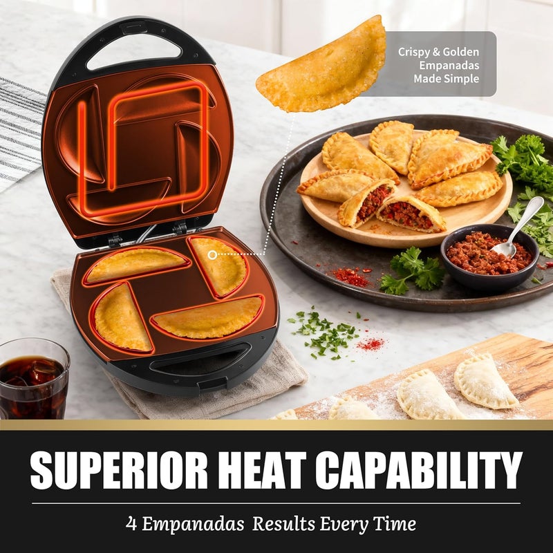 FineMade Electric Empanada Maker Machine with Press Mold,Large Dumpling Maker Press,Pierogi Maker Press Machine,Make 4 Psc of 6 Inches Large Empanadas,Jamaican Beef Patties,Calzones,Pocket Pies,Black - Image 3